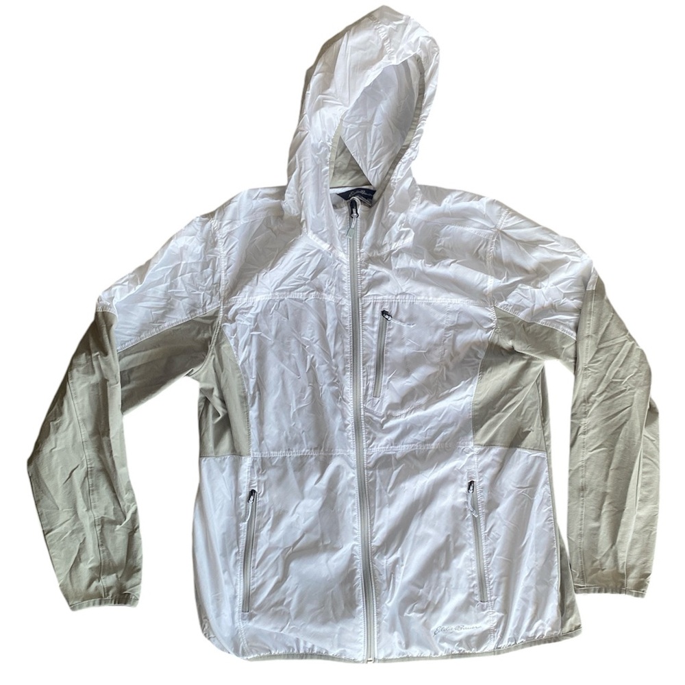 Eddie Bauer Lightweight White & Taupe Windbreaker Jacket, Women’s size XL